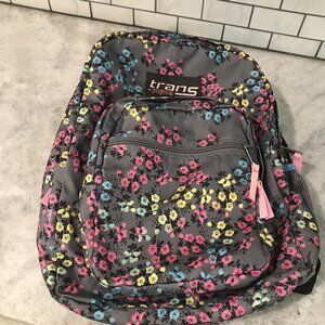 Trans Jansport Backpack Gray Floral Print School Bag Pink Blue Travel Womens
